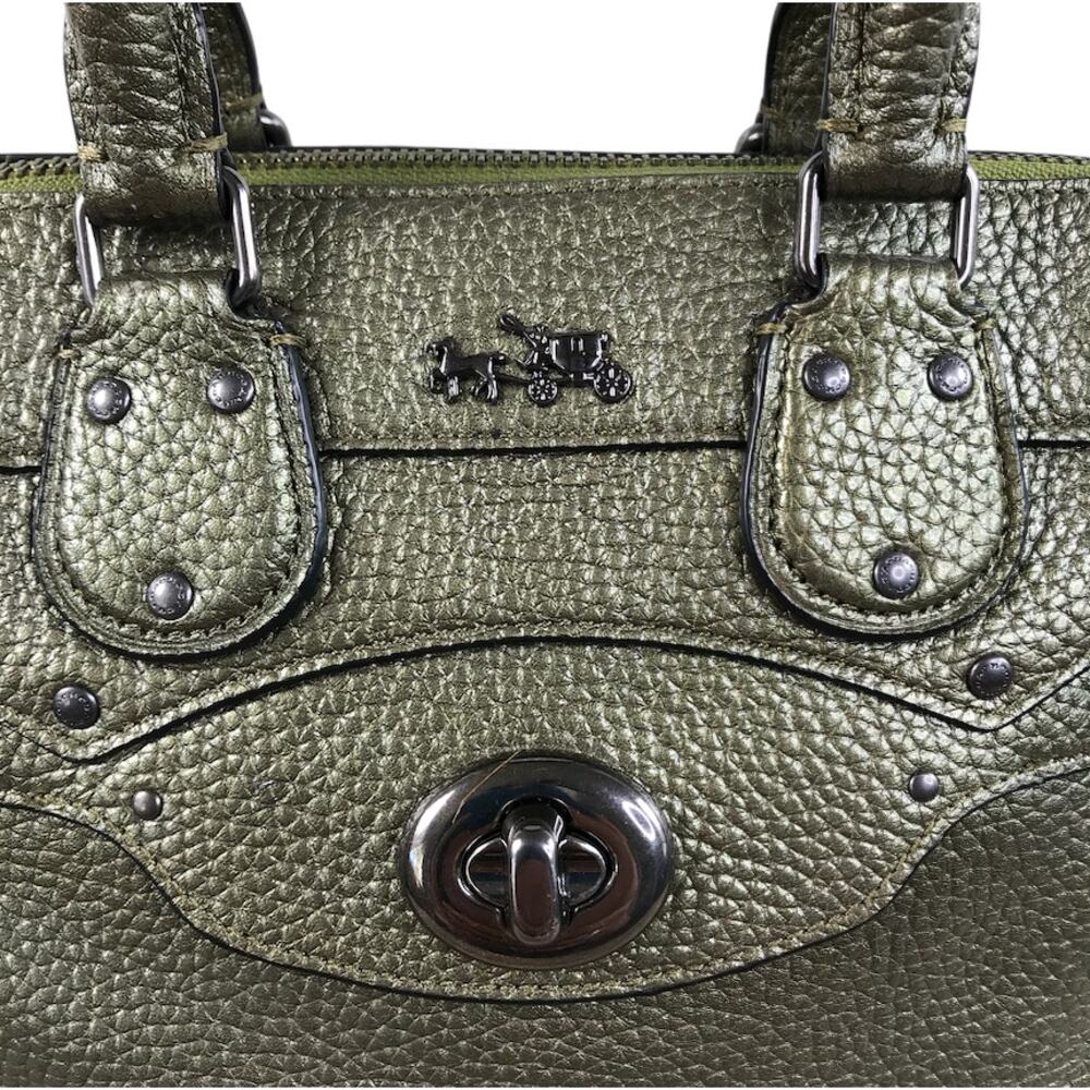 COACH Metallic Pebble Leather Mini Rhyder 33 Satchel Bag Rare Green Office Chic - Picture 5 of 12